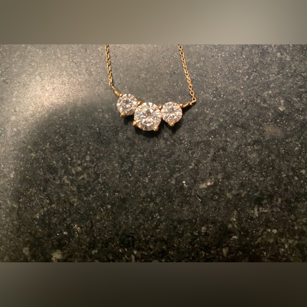 Moissanite 3-stone necklace, 2 ct tw, 14 kt yellow gold, 16"